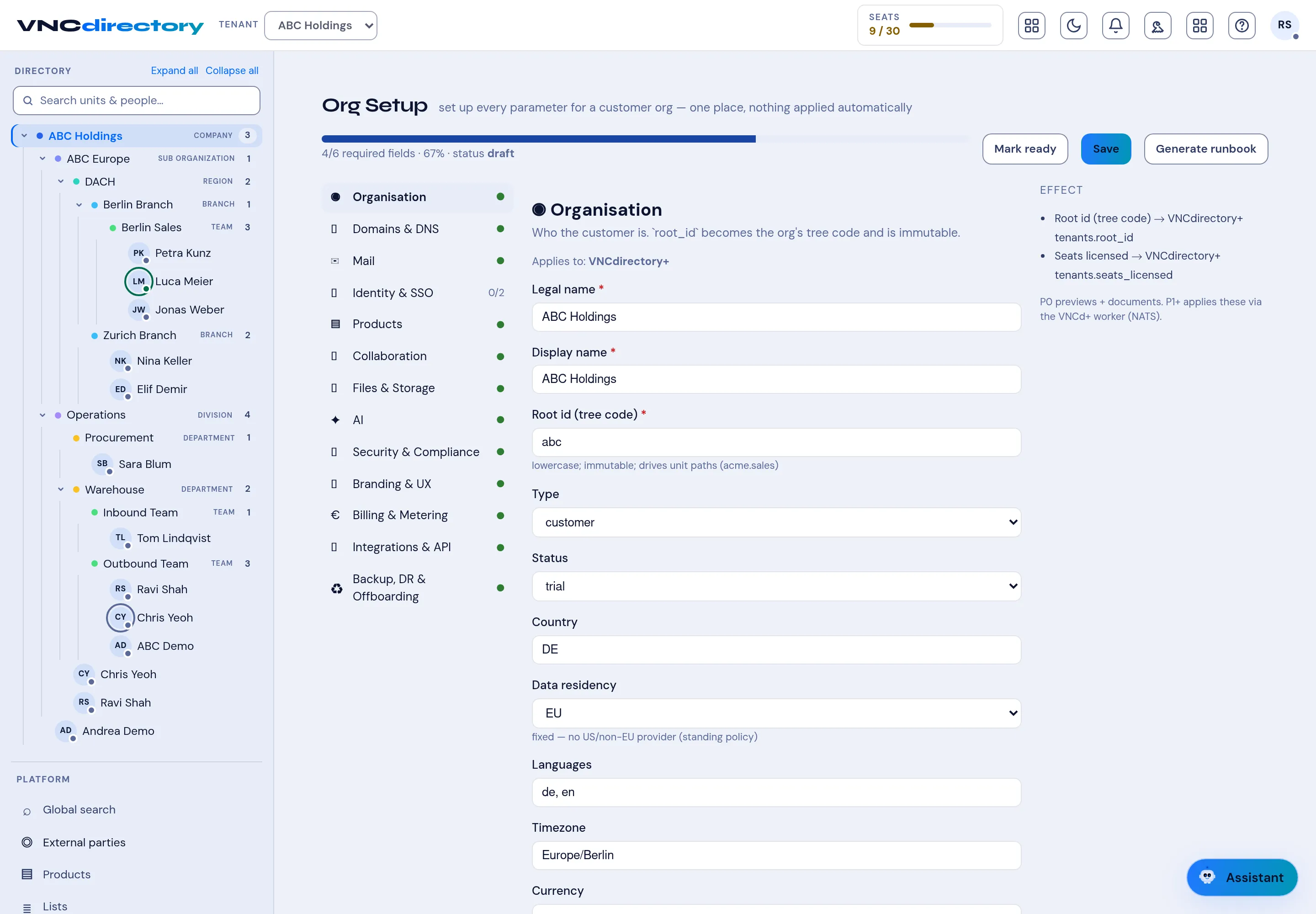 The Org Setup profile with the guided steps on the left