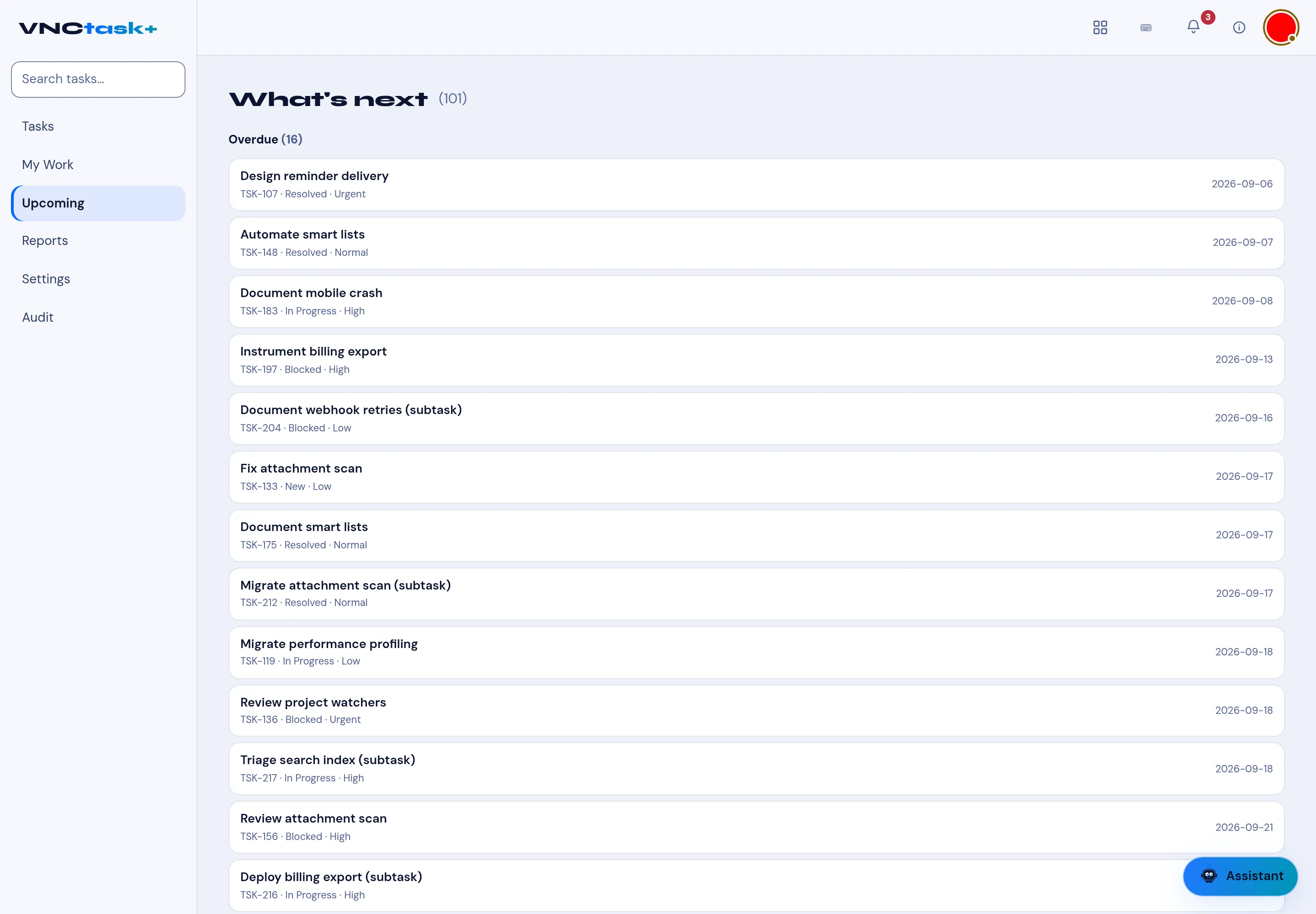 The Upcoming (What’s next) view with the overdue section