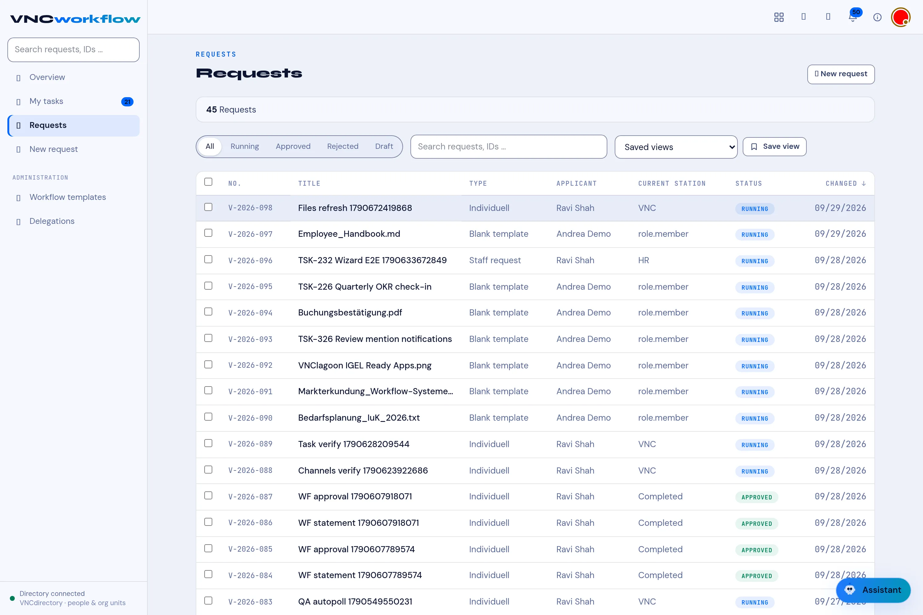 A request with its station bar and station history